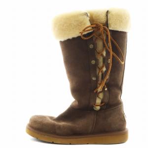ムートンブーツ ロングブーツ レースアップ 8 茶 ブラウン 5163 /AN15