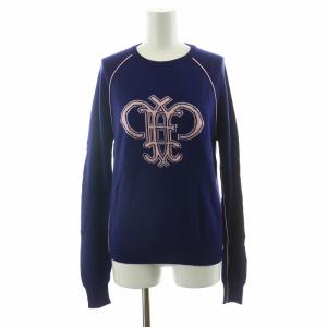 ニット セーター 長袖 ロゴ XS ネイビー ピンク 66KM65 /NQ