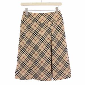 BURBERRY LONDON BLUE LABEL フレアスカート タック ひざ丈 ノバチェック ウール 36 ベージュ /BB
