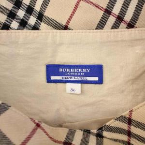 BURBERRY LONDON BLUE LABEL フレアスカート タック ひざ丈 ノバチェック ウール 36 ベージュ /BB