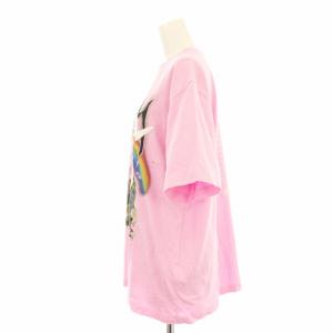 MSGM Tシャツ 3041MDM164 カットソー 半袖 クルーネック ネコ柄 花柄 プリント XS ピンク /KU