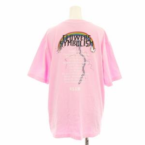 MSGM Tシャツ 3041MDM164 カットソー 半袖 クルーネック ネコ柄 花柄 プリント XS ピンク /KU