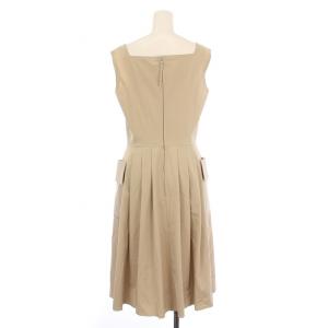 FOXEY NEW YORK フレアワンピース ミモレ ロング ノースリーブ スクエアネック ストレッチ 無地 40 ベージュ /BB