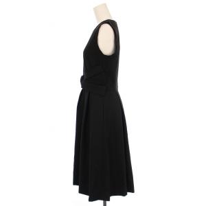 FOXEY NEW YORK フレアワンピース ミモレ ロング ノースリーブ クルーネック リボン 無地 ストレッチ 40 黒 ブラック