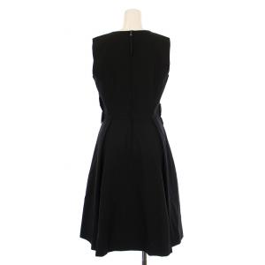 FOXEY NEW YORK フレアワンピース ミモレ ロング ノースリーブ クルーネック リボン 無地 ストレッチ 40 黒 ブラック