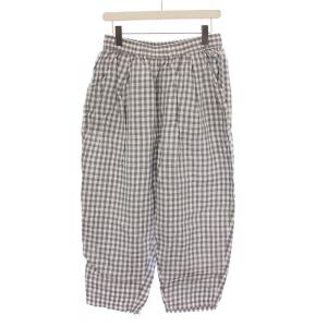 23SS リネンチェックイージータックパンツ ワイド ウエストゴム ギンガムチェック柄 F グレー 白