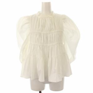 シャツ ブラウス ティアード パフスリーブ 七分袖 36 白 ホワイト /DK