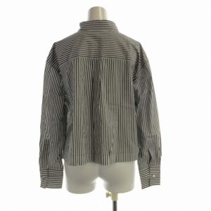 23区 23SS シャツ ブラウス ストライプ ショート 長袖 44 大きいサイズ チャコールグレー 白 ホワイト