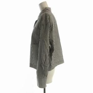 23区 23SS シャツ ブラウス ストライプ ショート 長袖 44 大きいサイズ チャコールグレー 白 ホワイト