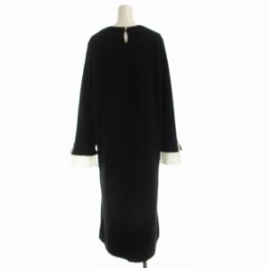 KUMIKYOKU 23AW 袖フリルニット ワンピース マキシ ロング 長袖 5 黒 ブラック OPWLSW0052 /RO