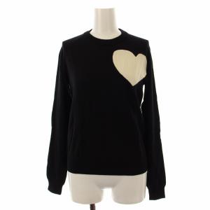 ニット カットソー ハート 長袖 S 黒 ブラック /DK