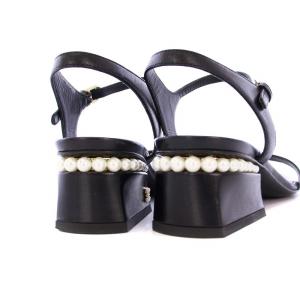 CHANEL アンクルストラップサンダル ココマーク パール 36C ブラック