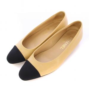 パンプス ラウンドトゥ ローヒール ココマーク バイカラー 36.5 ベージュ ブラック