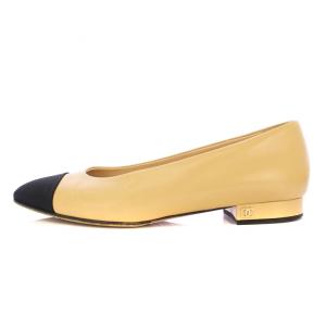 CHANEL パンプス ラウンドトゥ ローヒール ココマーク バイカラー 36.5 ベージュ ブラック