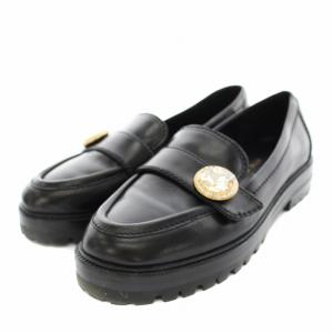 ポッシュローファー POSH LOAFER モカシン レザー ビジュー US5.5B 22.5cm 黒