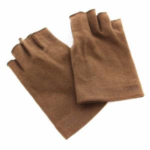 ニット フィンガーレス 手袋 フローブ レザー 切替 ロゴ刺繍 茶 ブラウン /KU OH