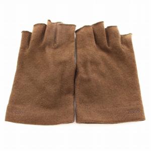 Chloe ニット フィンガーレス 手袋 フローブ レザー 切替 ロゴ刺繍 茶 ブラウン /KU OH