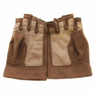 Chloe ニット フィンガーレス 手袋 フローブ レザー 切替 ロゴ刺繍 茶 ブラウン /KU OH