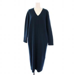 ニット ワンピース ロング 長袖 Vネック ウール S グリーン /BM