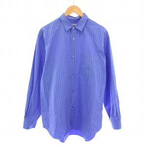 カリビアーナミルズ ストライプレギュラーカラーシャツ カジュアル 長袖 XL 青 ブルー 1111-250-4063