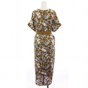 iCB 23SS Vネック ワンピース ロング 総柄 半袖 S 茶 白 青 /YM