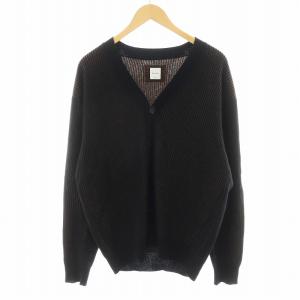 22AW カラーコントラストリブ ニットカーディガン ウール XL 黒 ブラック 茶 ブラウン 223454