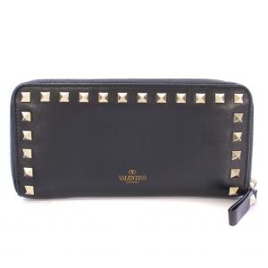 ロックスタッズグレインカーフスキンジップウォレット 長財布 ロング ラウンドファスナー レザー 装飾 ロゴ