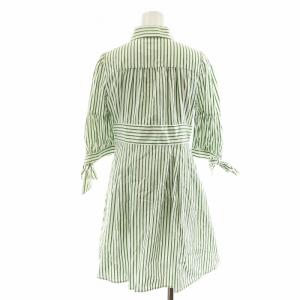 BURBERRY BLUE LABEL シャツワンピース 5分袖 ミニ丈 ストライプ柄 コットン 38 緑 グリーン 白 ホワイト E1J82-317-03