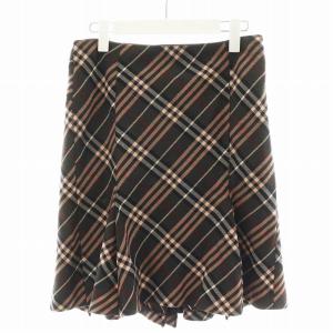 フレアスカート ミニ丈 チェック柄 ウール 38 ピンク 茶 ブラウン FLF51-671-65 /AN4