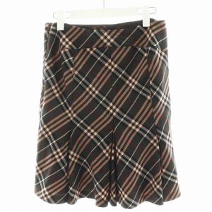 BURBERRY BLUE LABEL フレアスカート ミニ丈 チェック柄 ウール 38 ピンク 茶 ブラウン FLF51-671-65 /AN4