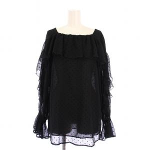 シアーシャツ ブラウス シースルー 長袖 フリル ドット柄 2 黒 ブラック /BB
