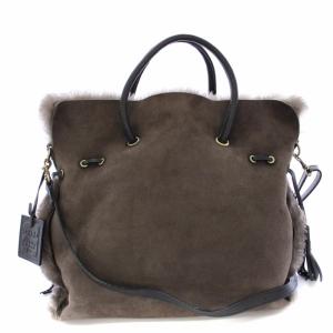 ハンドバッグ ショルダーバッグ 2WAY ムートン 茶 MUG-0039 /TK