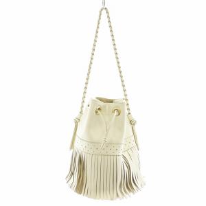 カーニバル ショルダーバッグ ハンドバッグ フリンジ レザー アイボリー /AN1 D