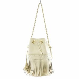 J&M DAVIDSON カーニバル ショルダーバッグ ハンドバッグ フリンジ レザー アイボリー /AN1 D