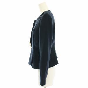 YOKO CHAN YOKOCHAN ノーカラージャケット パールボタン 36 ネイビー TCJ-121-072