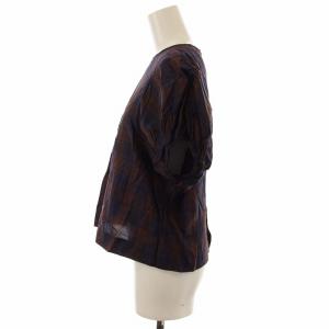 MACPHEE 23SS コットンリネンハードツイスト パフスリーブブラウス チェック 36 茶 ブラウン 12013201503