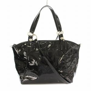 F18753 シグネチャー ショルダーバッグ トートバッグ 2WAY エナメル レザー 黒 ブラック /KU