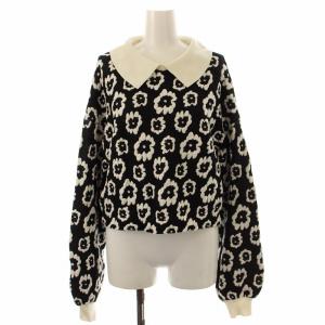 ニット セーター 花柄 ショート丈 長袖 36 黒 ブラック /DK