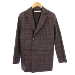 チェスターダブルジャケット テーラードジャケット ブレザー 総裏地 ウール チェック柄 F 茶 ブラウン