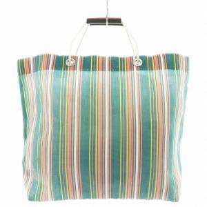 MARNI フラワーカフェ マーケット トートバッグ ハンドバッグ ストライプ メッシュ ナイロン ピンク 緑 グリーン