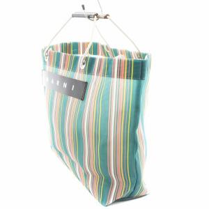 MARNI フラワーカフェ マーケット トートバッグ ハンドバッグ ストライプ メッシュ ナイロン ピンク 緑 グリーン
