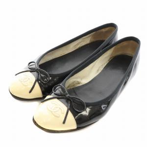 ココマーク バレエシューズ 38.5 ベージュ ブラック G02819