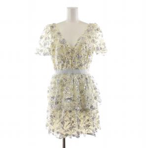 ワンピース ミニ 半袖 スパンコール Vネック UK8 グレー アイボリー RS23-985S-SQ /NQ