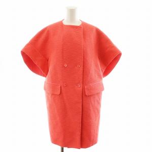 スラブノーカラーショートスリーブジレ コート 半袖 ロング丈 シルク 絹 36 ピンク 6522-234-0738