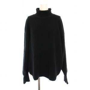 コットン カシミヤ タートル ワッフル プルオーバー ニット セーター 長袖 FO 黒 21AMSNI11