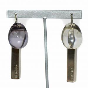 ピアス 両耳用 ストーン 球体型 ロゴ シルバーカラー クリア /BB