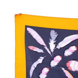 HERMES カレ90 PLUMES スカーフ シルク オレンジ 紺 ネイビー