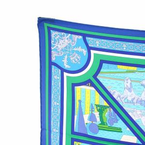 HERMES カレ90 Flanerie a Versailles スカーフ シルク ブルー