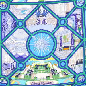 HERMES カレ90 Flanerie a Versailles スカーフ シルク ブルー