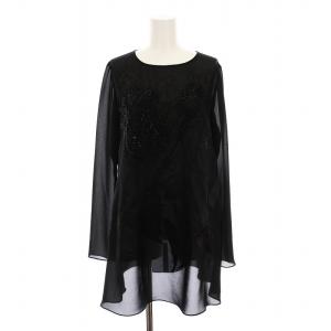 シアー ブラウス カットソー ビーズ装飾 ビジュー シースルー 長袖 38 黒 RABVF-81140